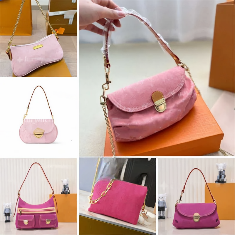 Luxury designer pink jean bag pink denim shoulder Hobo Crossbody Bag handle shopping cluth Drawstring Bucket Tote Pochette purse Underarm Handbag With Strap