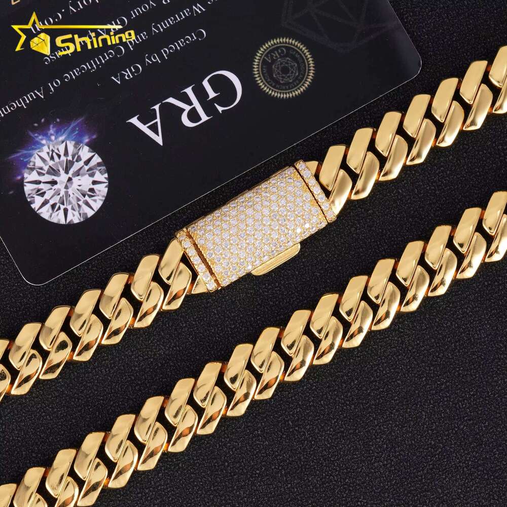 Hip Hop Jewelry Custom Moissanite Lock 12Mm 14K Gold Plated Necklace Plain Sier Square Cuban K Chain