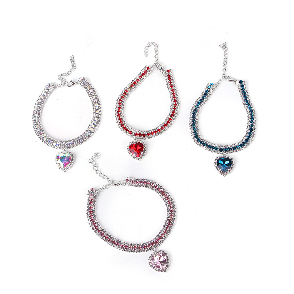 Dog Shiny Rhinestone Cat Heart Dia Jewelry Necklace Pet Bling Princess Collar Puppy Supplies Chihuahua Accessories