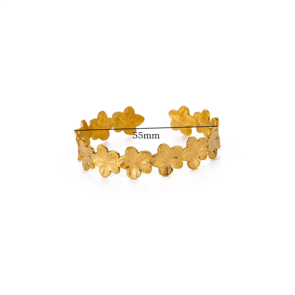Vintage Flower Cuff Bracelet Bangle for Women Gold Color Flora Stainless Steel Bangles Casting Aesthetic Couple Wrist Jewelry 250322