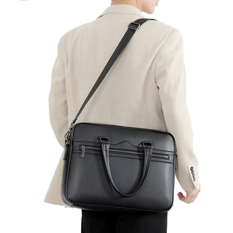 Solid color PU leather mens briefcase shoulder bag lawyer file bag handbag bolsos para hombre notebook bag sac a main 250326