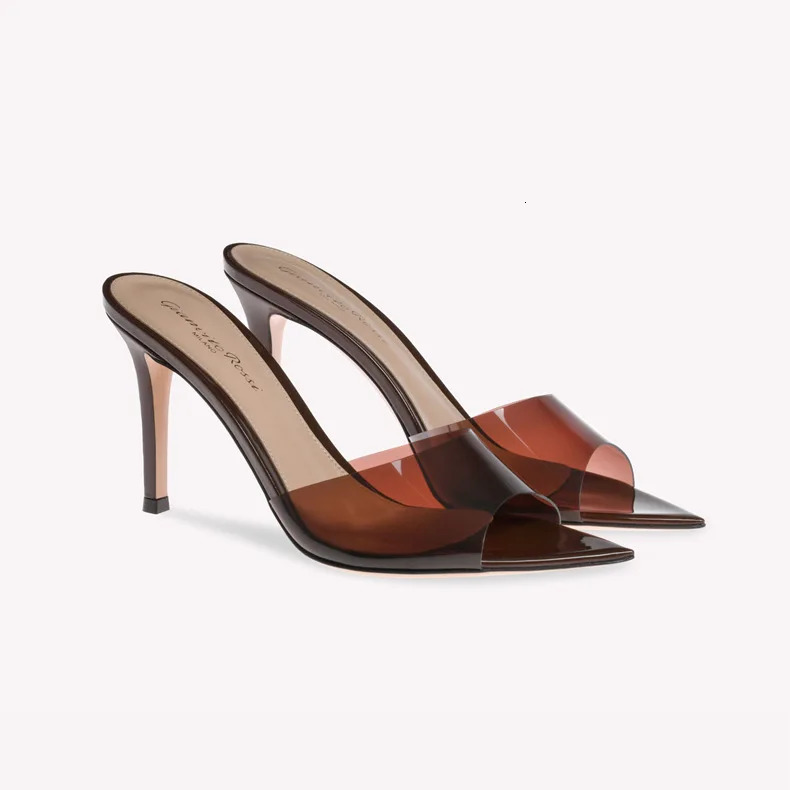 PVC Transparent Jelly Shoes For Women Sexy Pointed Open Toe Shallow Slider Slippers Ladies Sandals Stiletto Heels Mule 250328