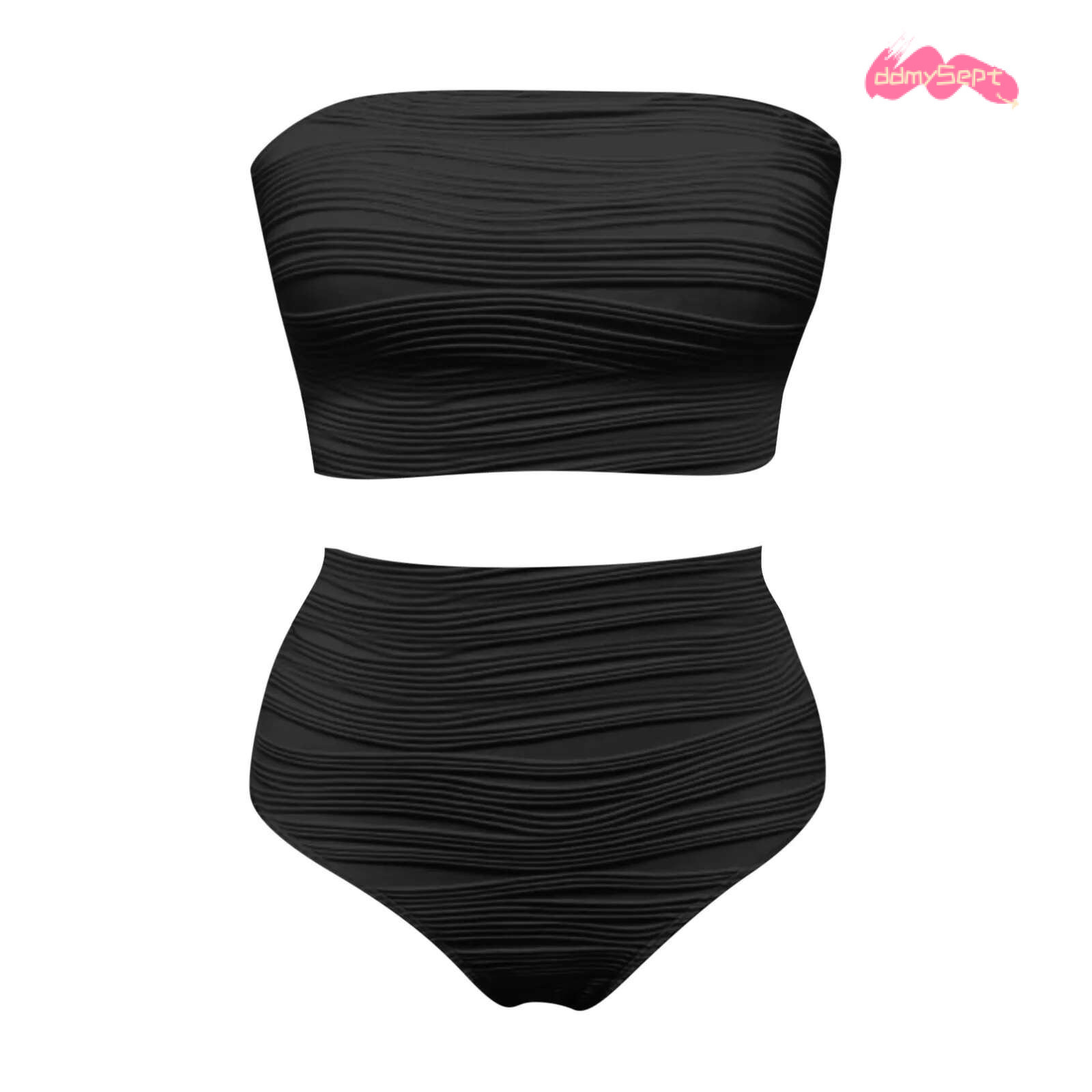 Strapless Solid Tankinis Set Ribbed Beachwear High Waist Bikini Swimsuits Bather Bathing Swimwear Women 2025 ddmySept
