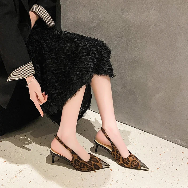 Summer High Heel Women Leopard Sandals Fashion Pointed Toe Singbacks Shoes Ladies Elegant Dancing Party Pumps 250327