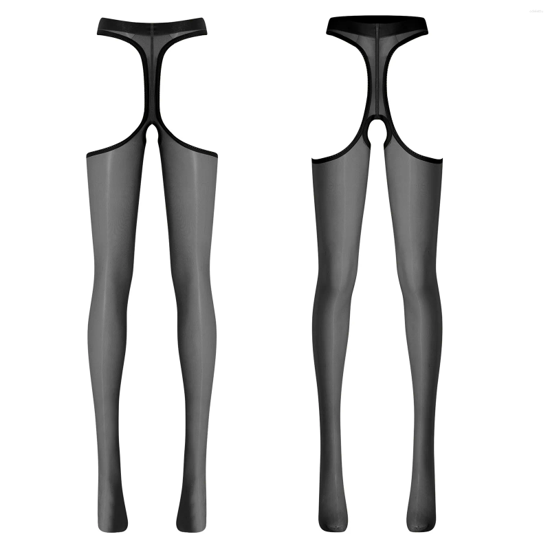 Women's Panties Sheer No Crotch Stockings High Waist Hollow Out Opening Women See Through Pantyhose Role Play Lingerie Night