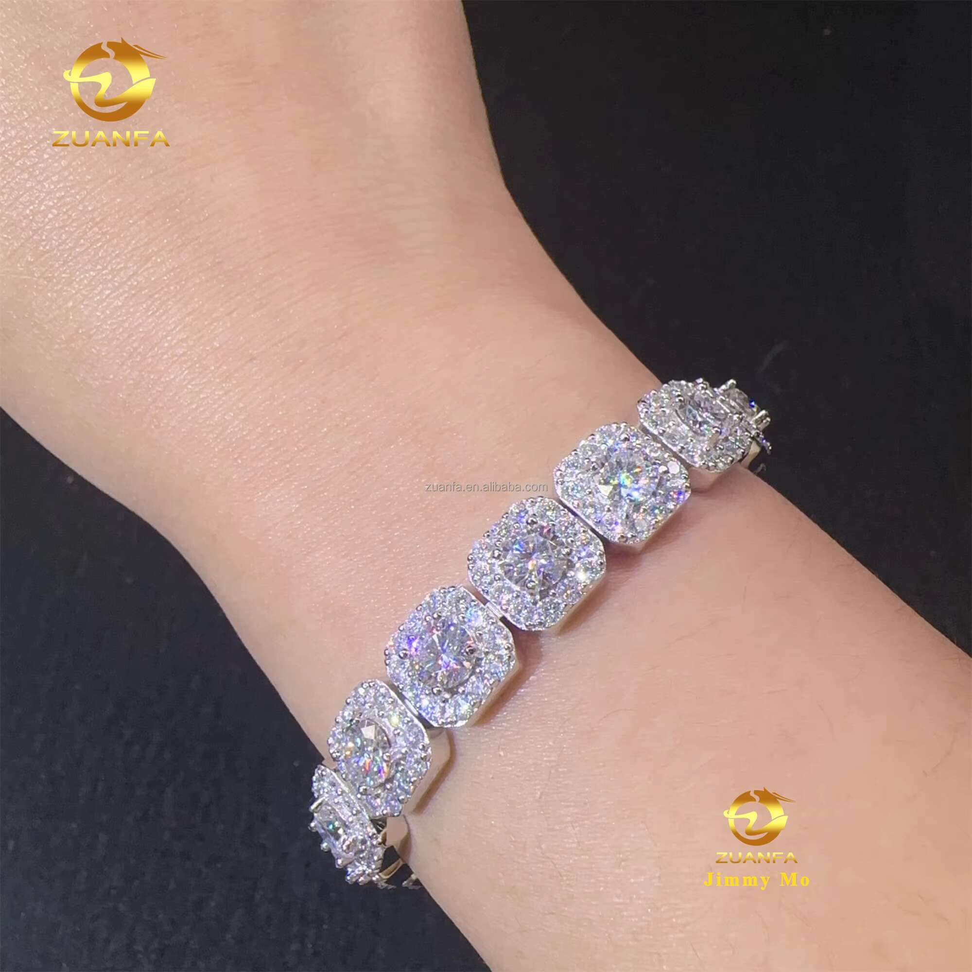 Bulk Stock Fashion 10MM Luxury 925 Sterling Silver Iced Out Hip Hop Jewelry VVS Moissanite Diamond Cut Cluster Tennis Bracelet
