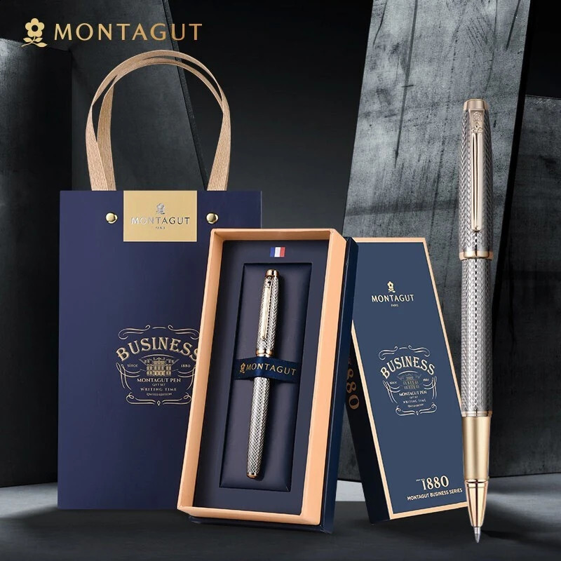 Montagut Classic Silver And Golden Trim Roller Ball Pen Exquisite Stationery Writing Gift Pen With Gift Box 250327