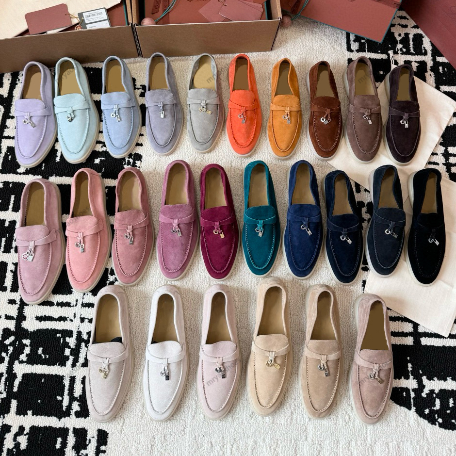 10A Top Quality Designers Women Shoes Loafers Dress Shoes Micro Suded Round Toes Flat Heel Hardware pendant Solid Slip-On Casual shoes 35-42 With Box Multiple colors