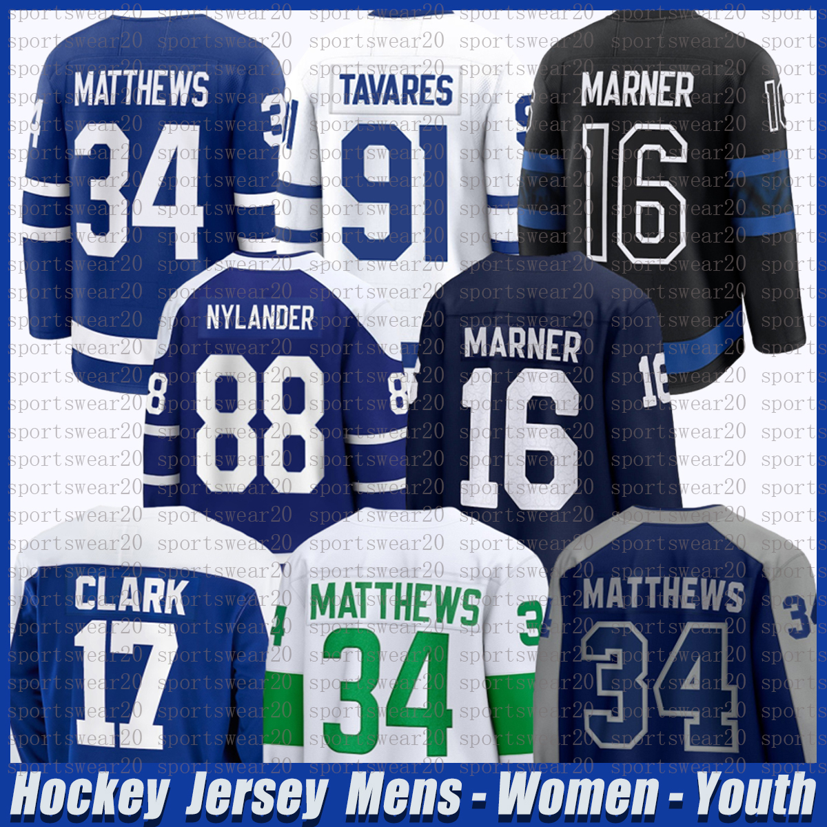 #34 AustonS MatthewsS Jersey TorontoS Hockey Jersey Maple Leafs Jersey #16 Mitch Marner #88 William Nylander John TavaresS Max Domi Matthew Knies Wendel Clark jerseys