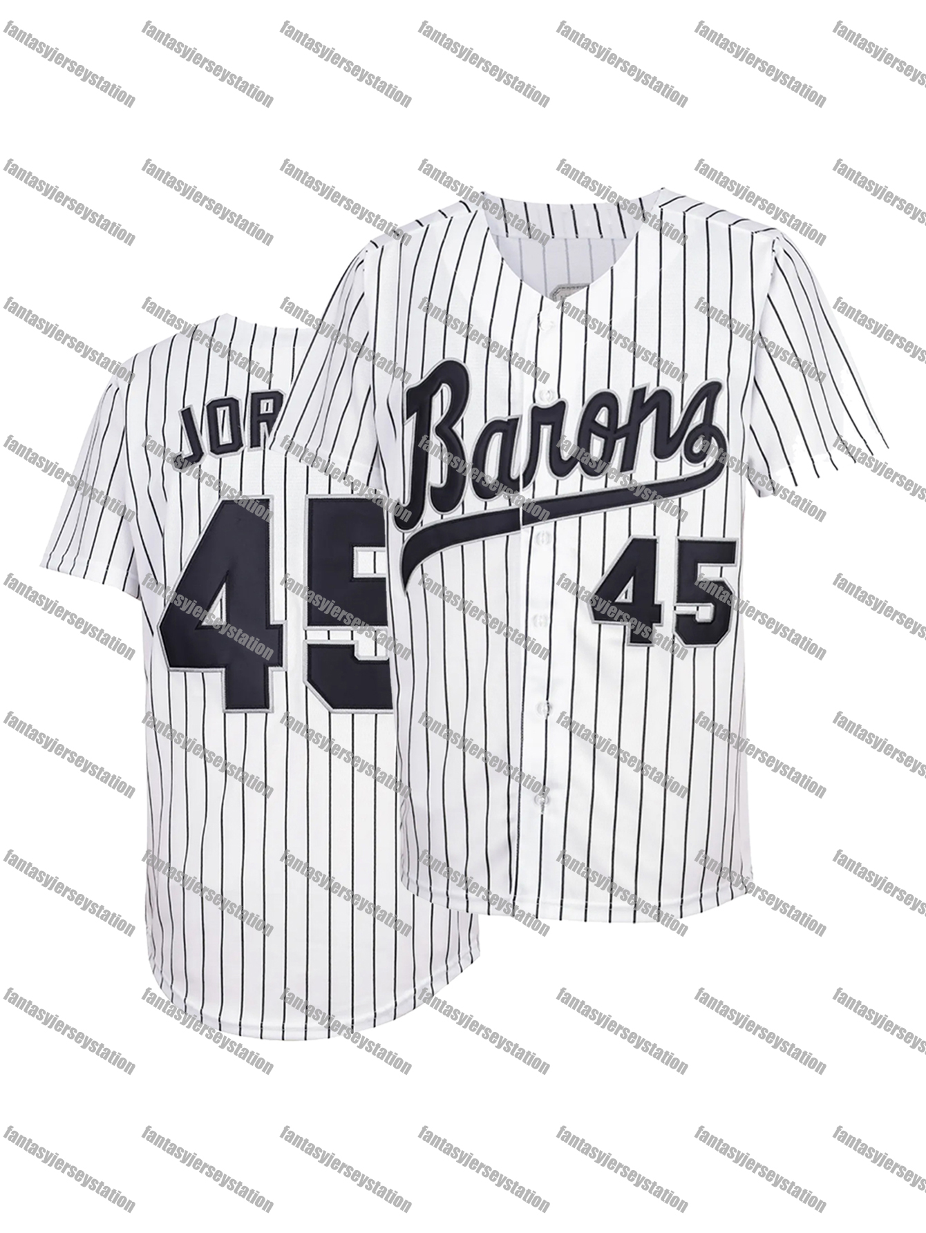 Men's 45 White Embroidered Jordan Baseball Jersey 100% Polyester, V-Neck, Slight Stretch Fabric, Letter and Number Pattern,Loose Fit Knit Fabric 