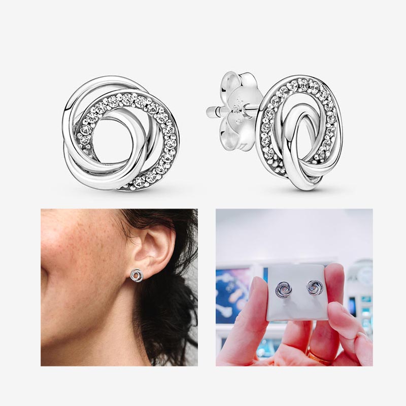 Family Always Encircled Stud Earrings 925 Sterling Silver For Women Wedding Gift Jewelry Set Designer Earrings with Retail Original Box Top Quality Wholesale