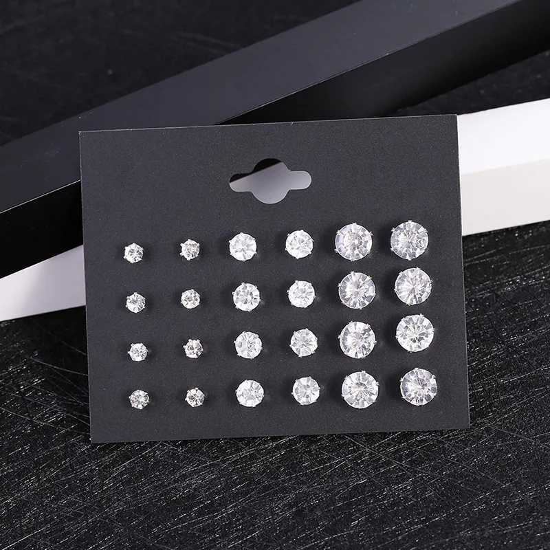 New set of 12 pairs/pack white sparkling wedding stud earrings suitable for women men crystal jewelry and Accor jewelry earringsXJ250327