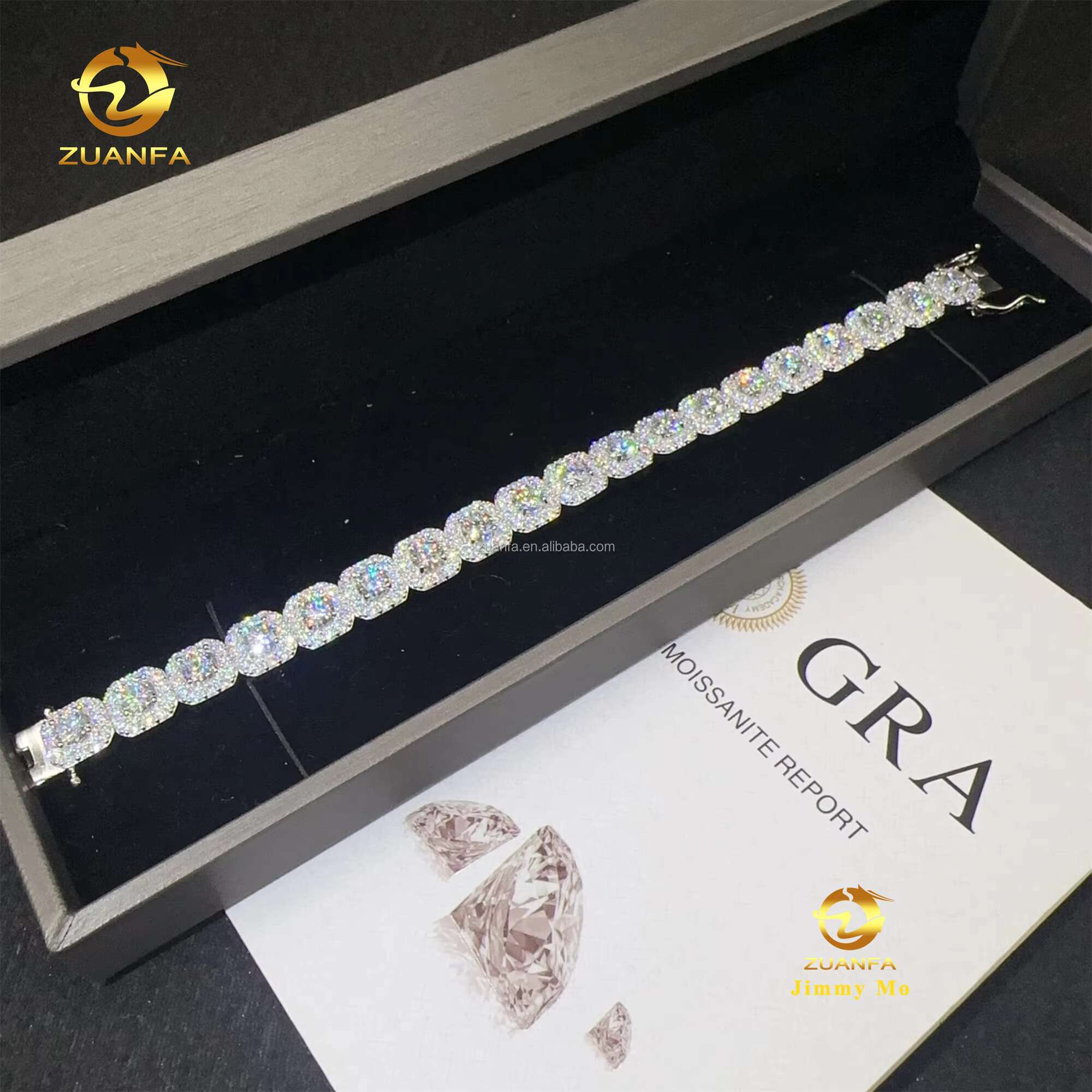 Bulk Stock Fashion 10MM Luxury 925 Sterling Silver Iced Out Hip Hop Jewelry VVS Moissanite Diamond Cut Cluster Tennis Bracelet