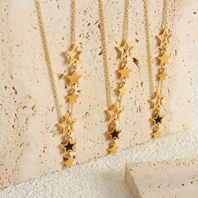 Trendy Star Pendant Necklace for Women High Quality Stainless Steel Gold Plated Chain Black Acrylic Fashion Jewelry Accesories 250327
