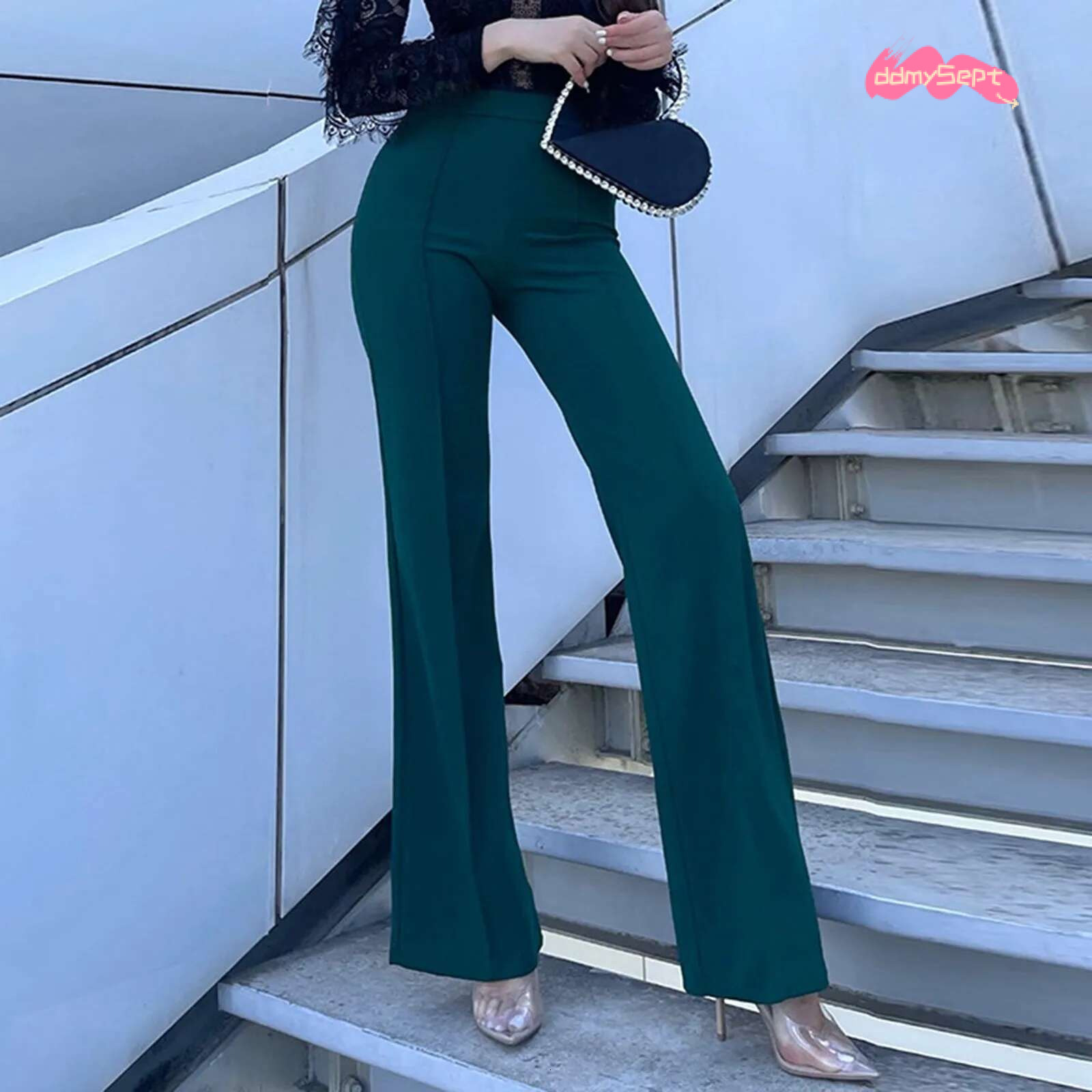 Women Fashion Office Wear White Flare Solid Color High Waist Sexy Slim Pants Elegant Casual Work Daily Elastic Trousers ddmySept