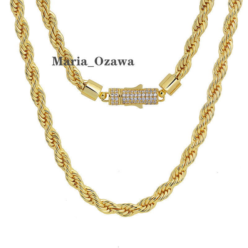 6mm 18-24inch 14K Yellow Gold Plated 316L Stainless Steel Twisted Rope Chain Necklace for Men Women Fashion Jewelry Gift