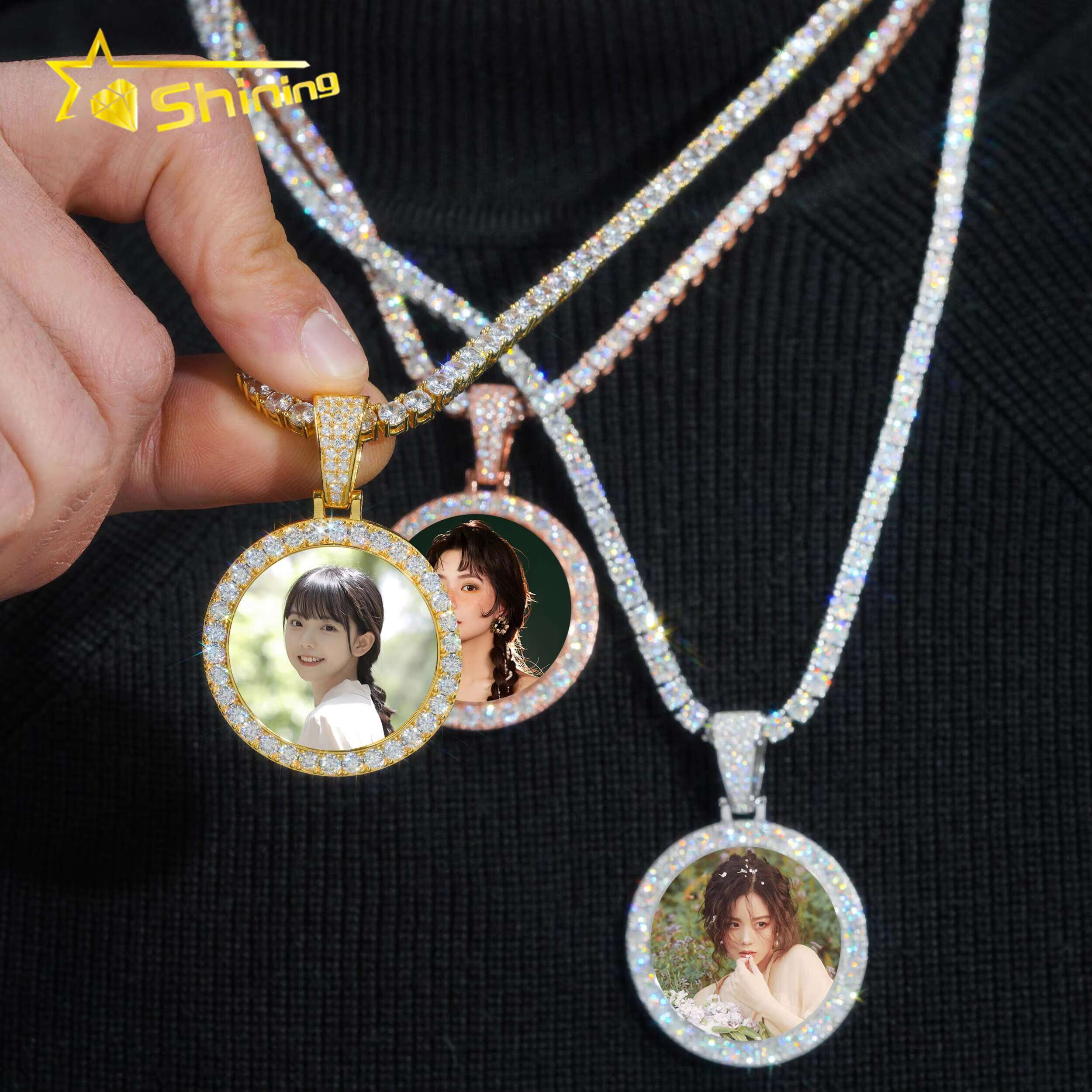 Fine Jewelry Synthetic Sapphire Cover Memory Pendant Waterproof 925 Sterling Silver Gold Plated Photo Pendant Dropshipping