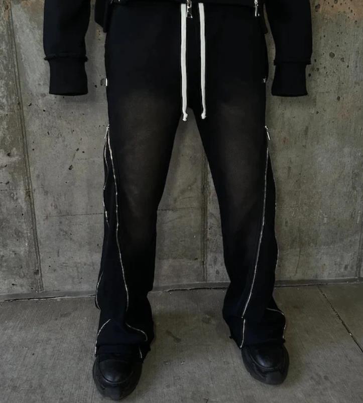 Retro zipper design sense sweatpants men and women Europe and the United States casual pants high street slacks trend wide-leg pants