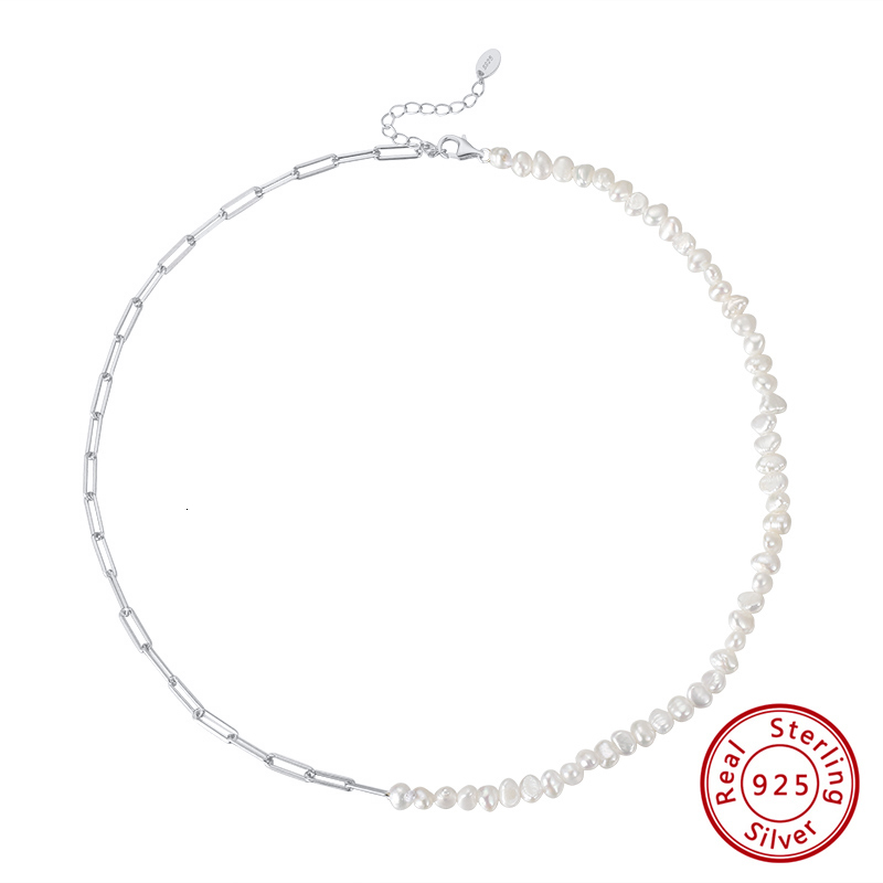 ORSA JEWELS Unique 925 Silver Paper Clip Chain Pearl Choker Necklace Vintage Chunky Link Necklace for Women Chain Jewelry GPN13