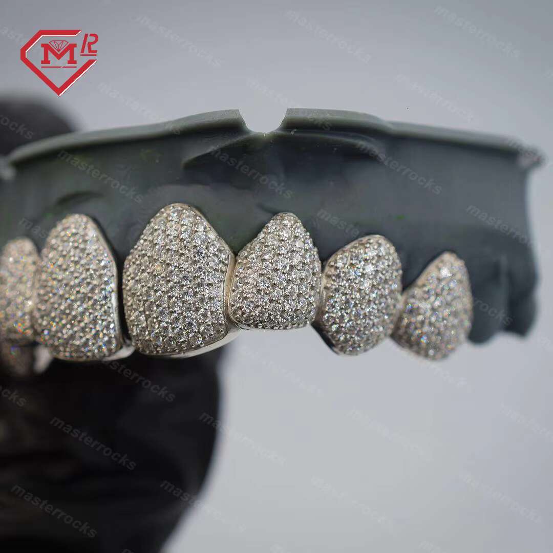 Teeth Grillz Custom 8 Tooth Deep Perm Cut Single Iced Out Diamond Pass Test S925 Moissanite Grillz for Teeth