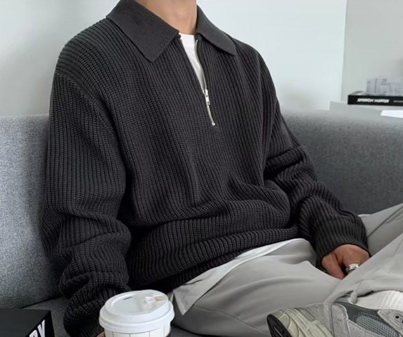 Fashion Solid Color Knitwear Men Long Sleeve Jumper Tops Fal - view 6