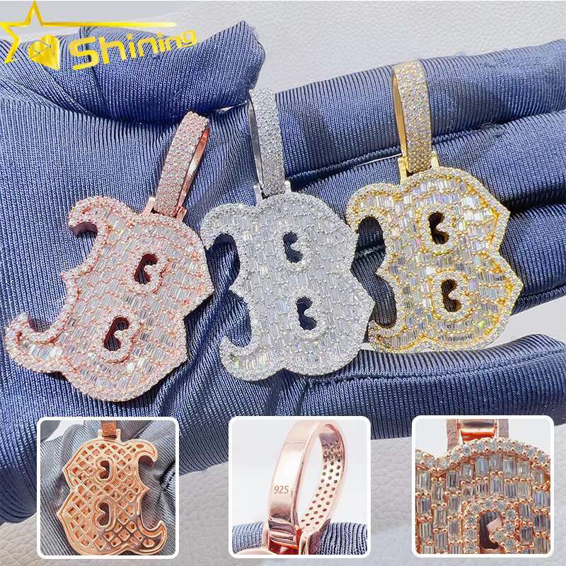 Fast Delivery Fashion Jewelry 925 Sterling Silver B Letter Charm Pendant Iced Out Vvs Moissanite Pendant