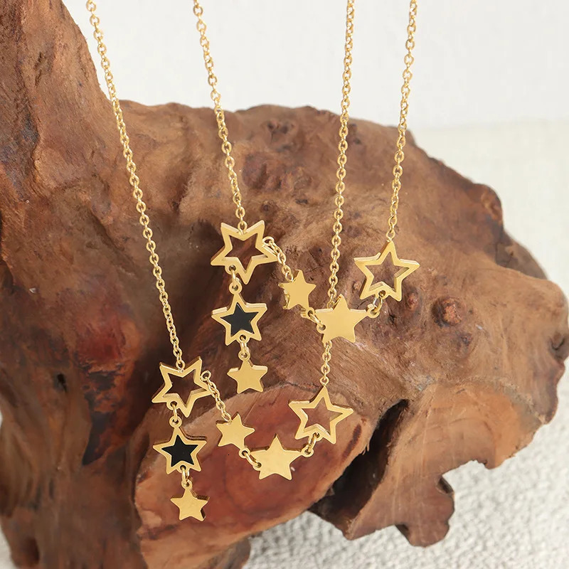 Trendy Star Pendant Necklace for Women High Quality Stainless Steel Gold Plated Chain Black Acrylic Fashion Jewelry Accesories 250327