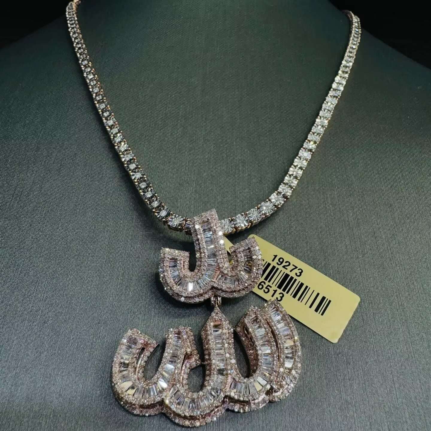 Custom Hiphop Allah Pendant VVS Baguette Rose Gold Plated 925 Sterling Silver Buss Down Moissanite Pendant
