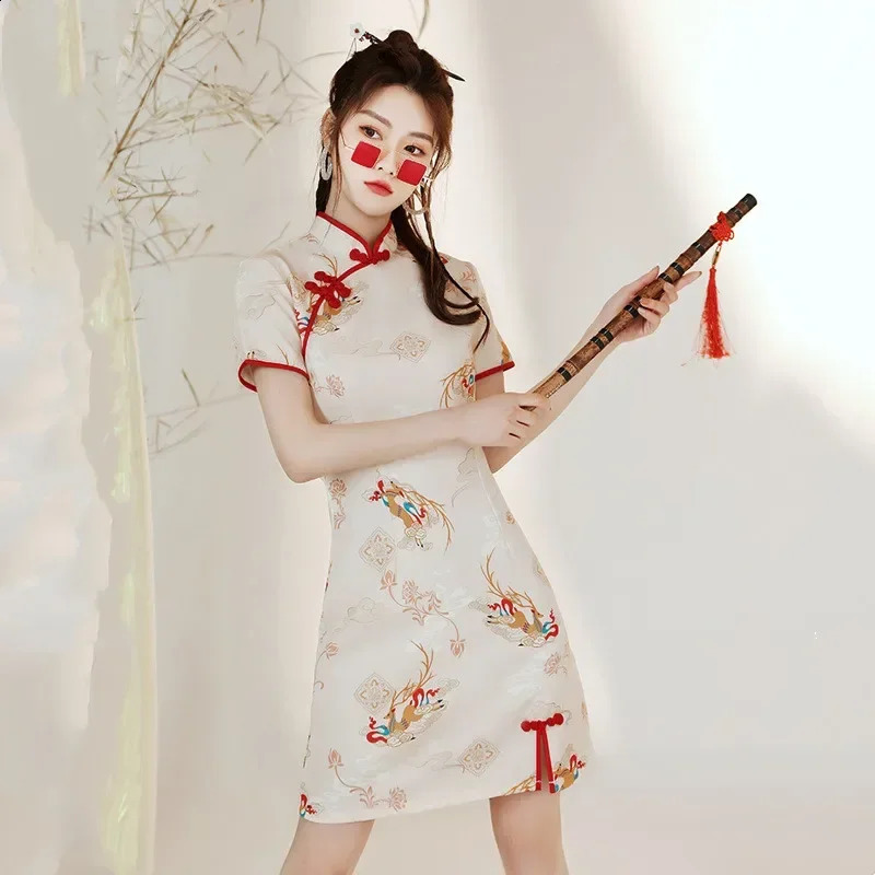 Fashionable summer dress cheongsam thin retro mini vest sexy Chinese style modern womens 250318