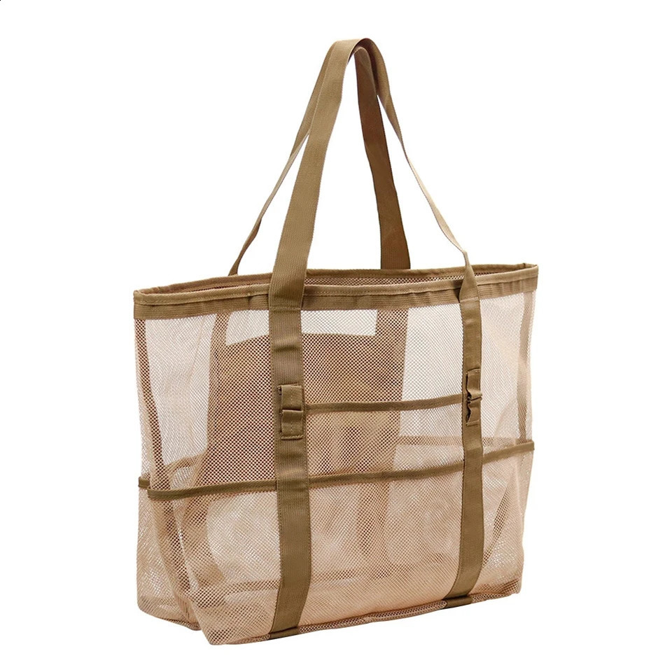 1 oversized mesh beach bag breathable mesh tote bag with zipper and side pockets portable large capacity precision processed organizer bag 250326