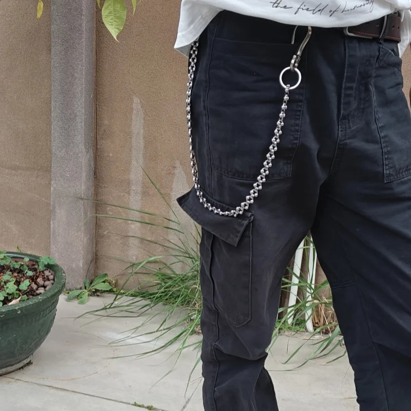Copper Hook Round Beaded Pant Chain Black Punk Style Single Waist Retro Accessory y2k Silver Stainless Steel Keychain 250325