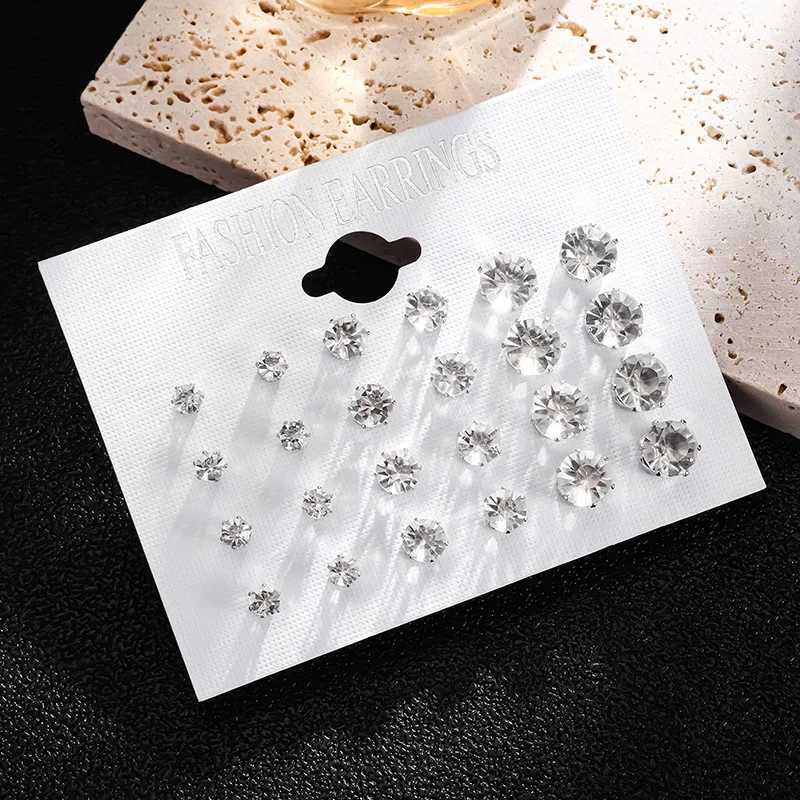 New set of 12 pairs/pack white sparkling wedding stud earrings suitable for women men crystal jewelry and Accor jewelry earringsXJ250327