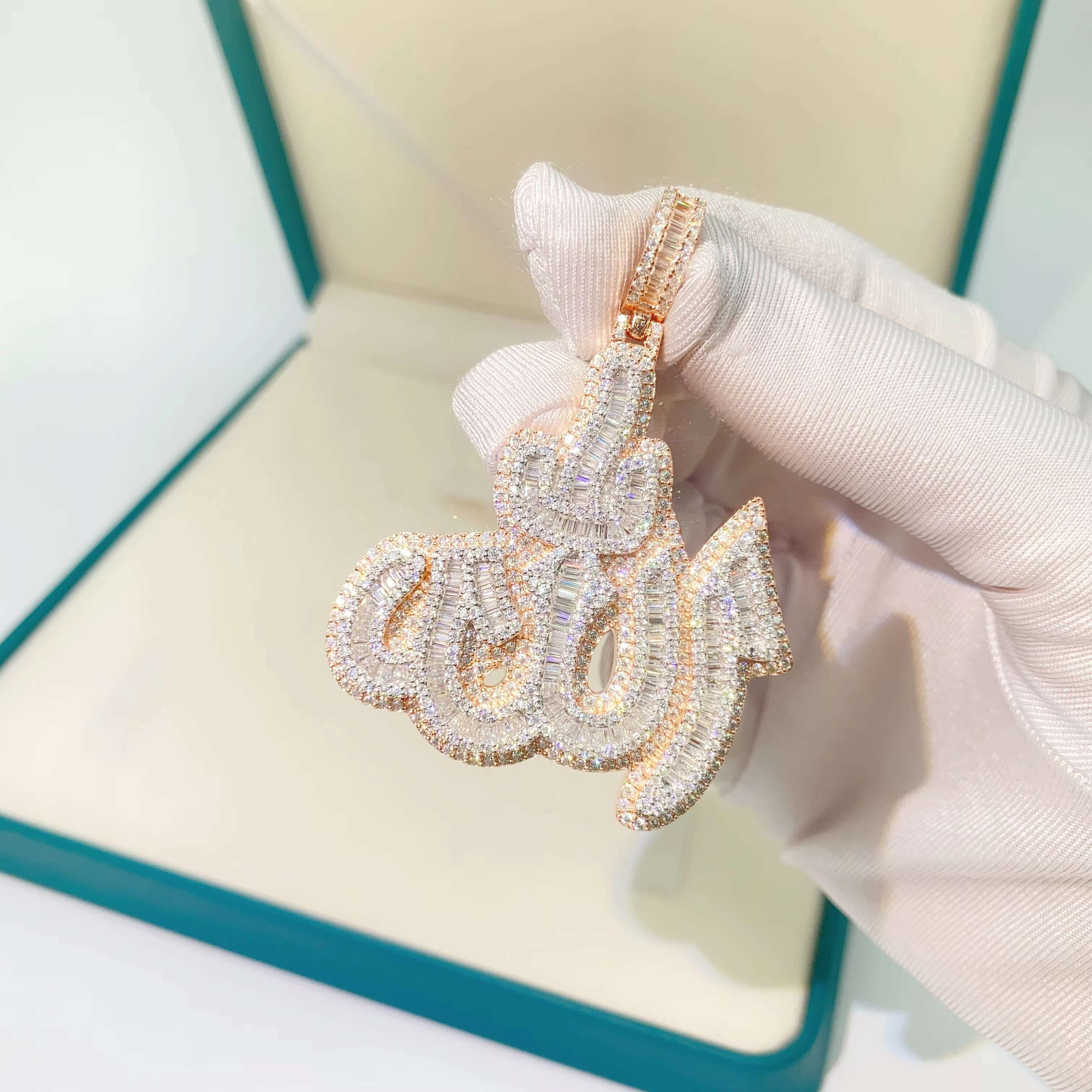 14k Rose Gold Plated Sterling Silver Hip Hop Men Vvs Moissanite Diamond Iced Out Allah Pendant