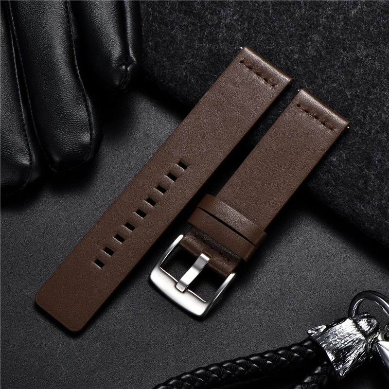 Leather Watchband Black Dark Brown Blue Calfskin Leather Watch Strap Italian 24mm Quick Release Watch Belt