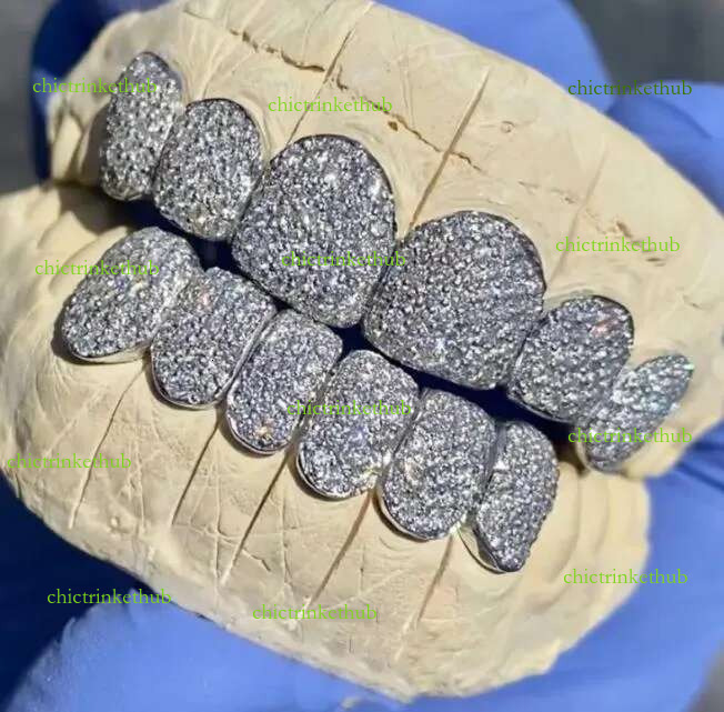 stones iced out tooth dias teeth Sterg Sier Moissanite Grillz custom made Dental Grills