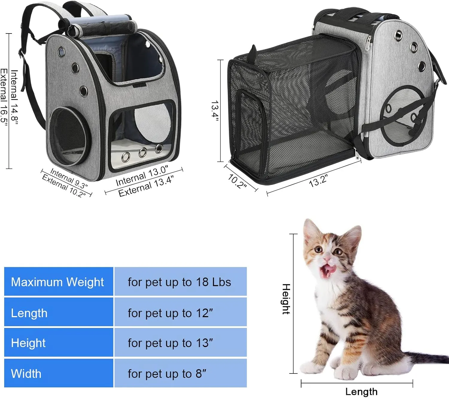 Pet Cats Dogs Expandable Backpack Small Animals Portable Pet Carrier Ventilated Design Aire Approved For Travel Mochila Expandible Para Mascotas Gatos