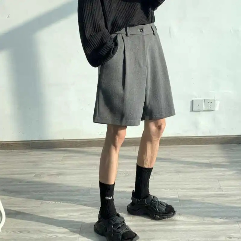 Summer Suit Shorts Men Fashion Social Mens Dress Shorts Korean Loose Business Casual Shorts Mens Grey Black Office Formal Shorts 250328