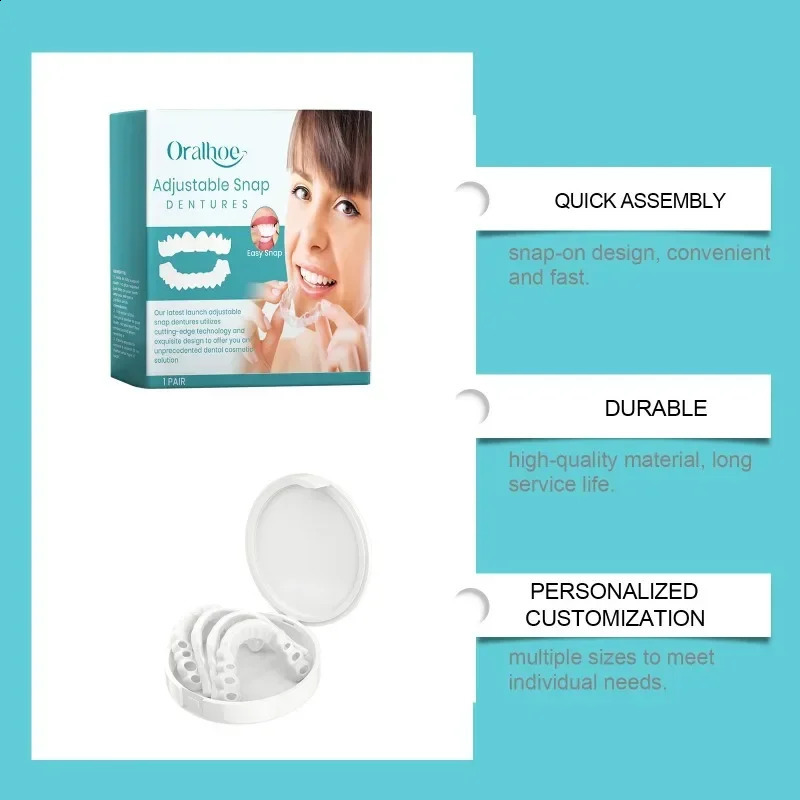 Adjustable Snap-on Dentures Comfortable Adjustable False Teeth Silicone Upper Lower Veneers Resin Tooth Suitable for Mouth Shape 250322