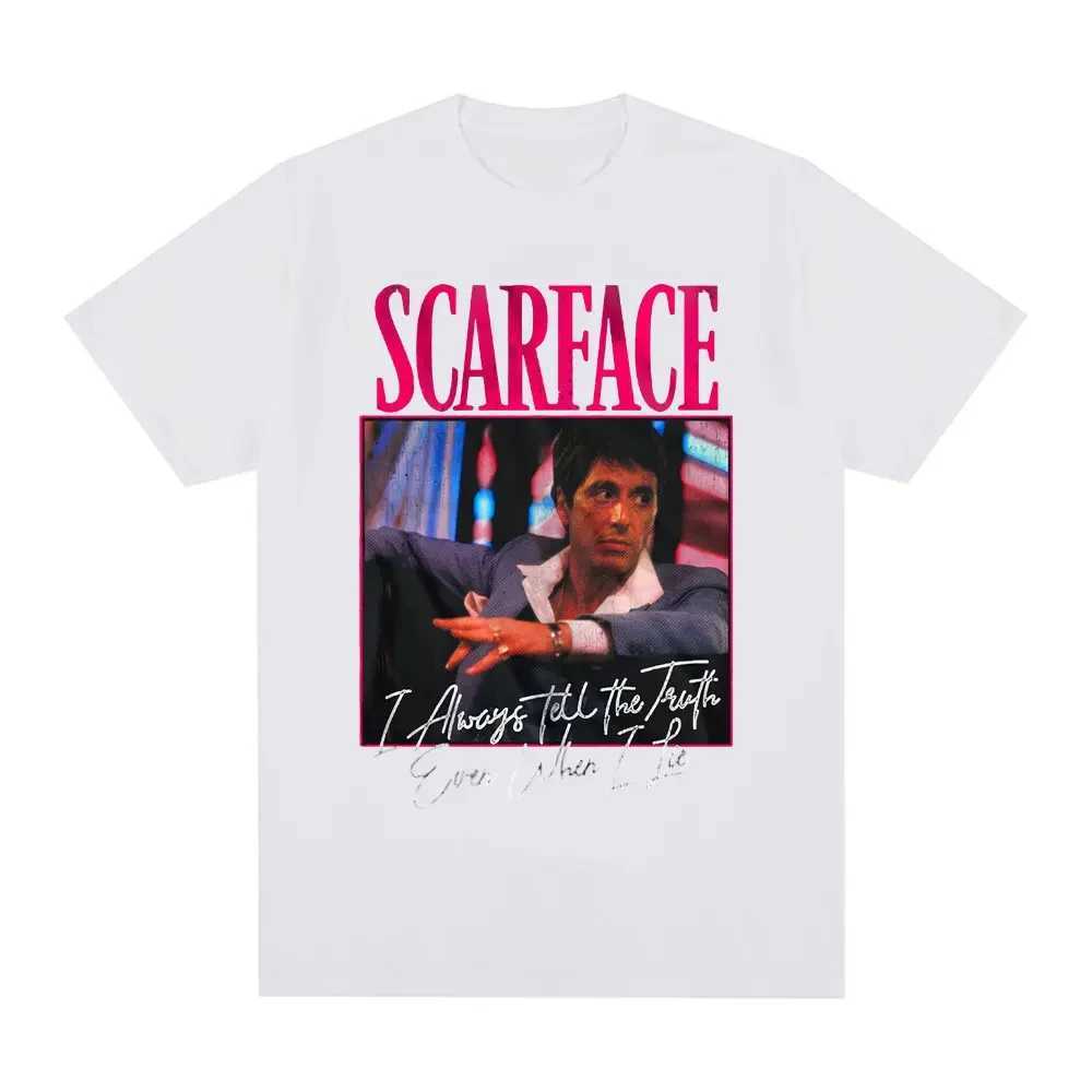 Scarface movies always tell the truth even if I lie Tony Montana graphic T-shirt mens retro punk oversized T-shirtXJ250328