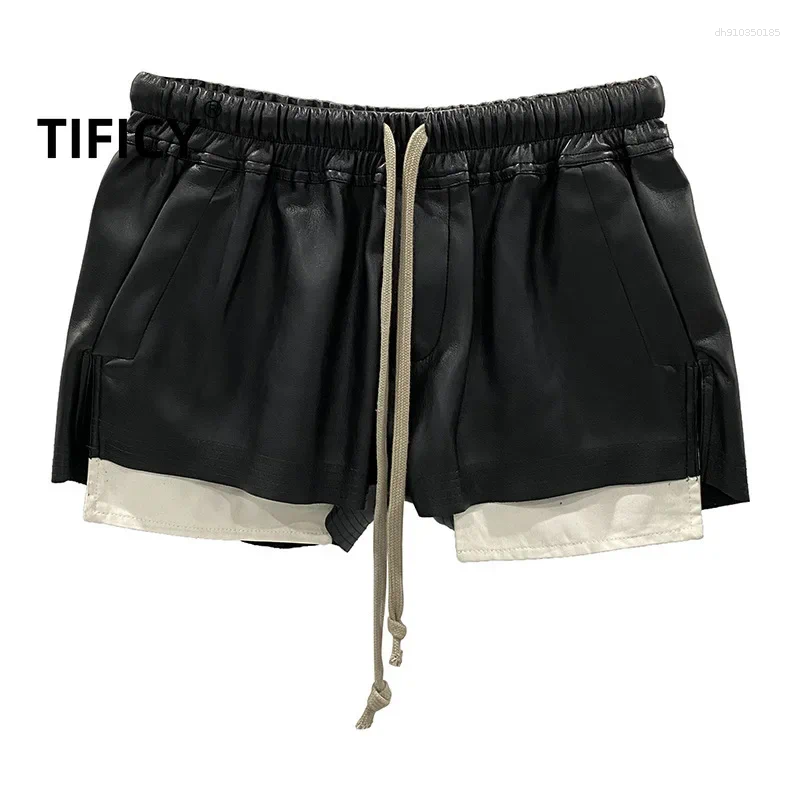 Mens Shorts Womens Fashion Basic PU Leather Four Corner Pockets Comfortable Versatile Black Short Pants
