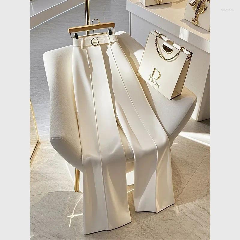 Women's Pants High End Elegant White Pant Women Spring Summer Waist Solid Color Casual Narrow Straight Legs Trousers Office Lady