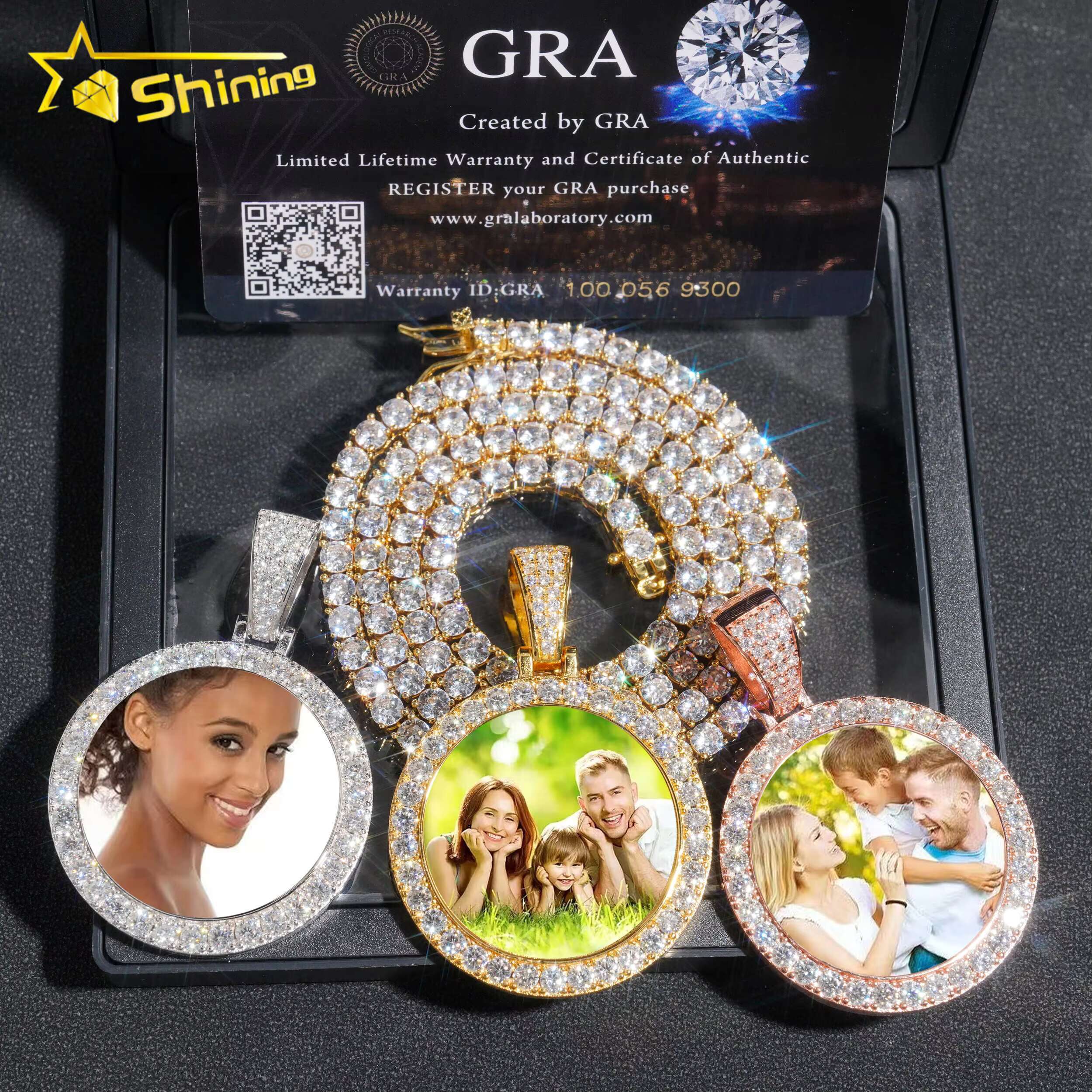 Fine Jewelry Synthetic Sapphire Cover Memory Pendant Waterproof 925 Sterling Silver Gold Plated Photo Pendant Dropshipping