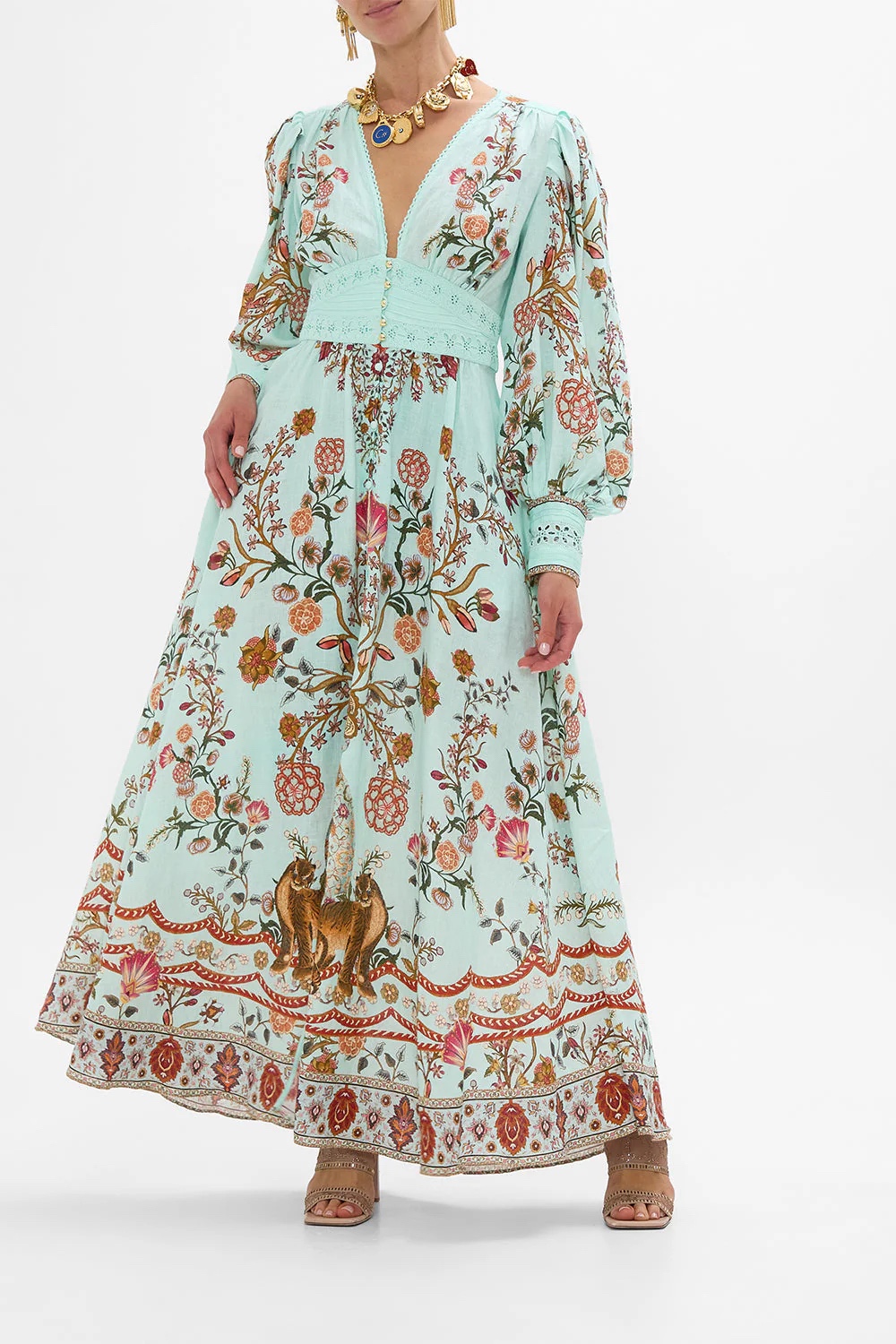 Australian designer Camilla dress Linen greenprinted dress