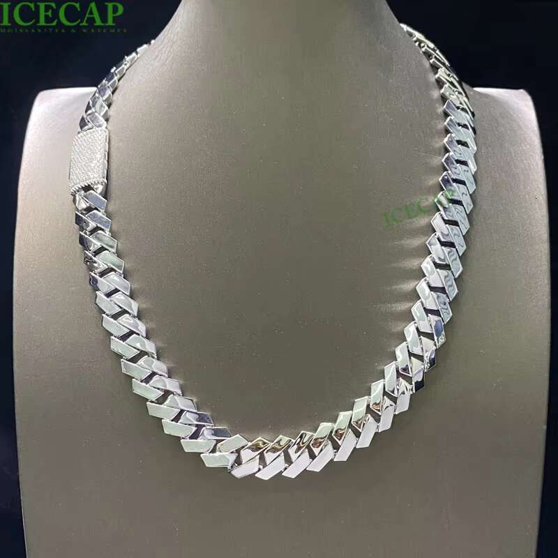 Custom 925 Sterling Silver Cuban Link Chain Charm Necklace Fine Jewelry Hip Hop Chain White Gold Plated Cuban Necklace for Men