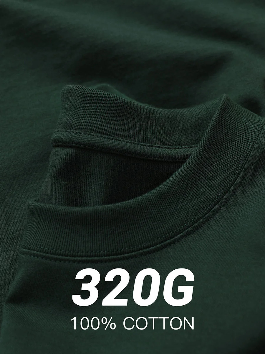 11.29oz 320Grams Heavy Cotton Weight Oversized Loose Men T-shirt Solid Color Drop Shoulder Short Sleeve High Quality 250409