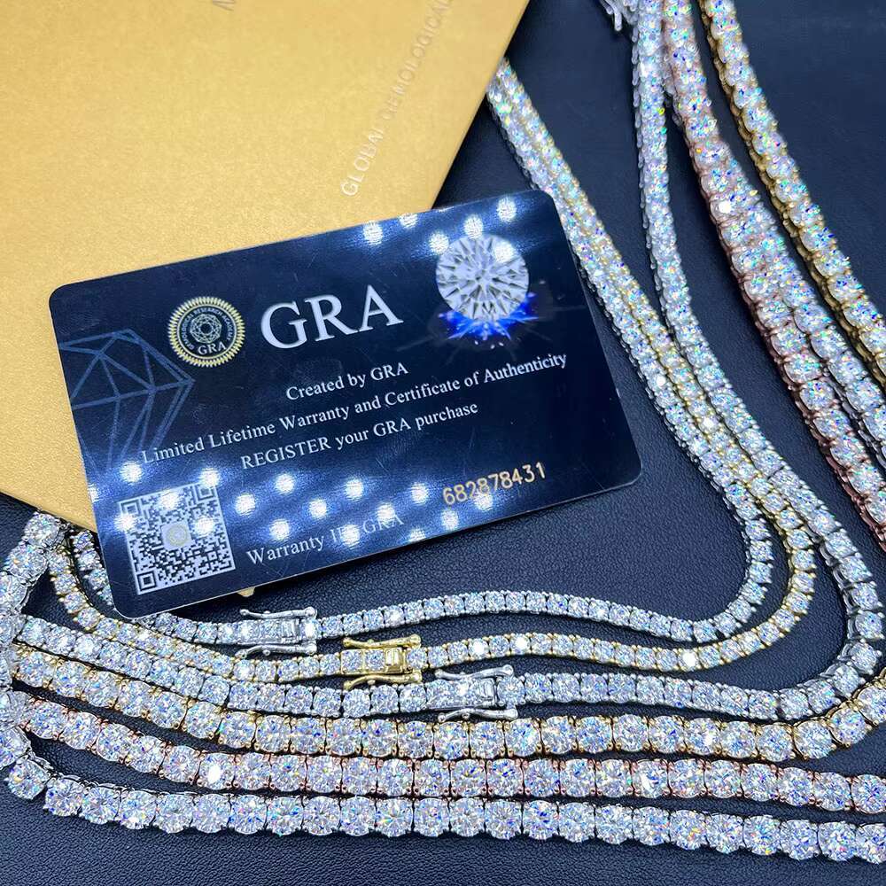 Hiphop Jewelry Pass Diamond Test 3mm--5mm Wide 925 Silver Gold Plated Moissanite Diamond Tennis Necklace/bracelet Chain