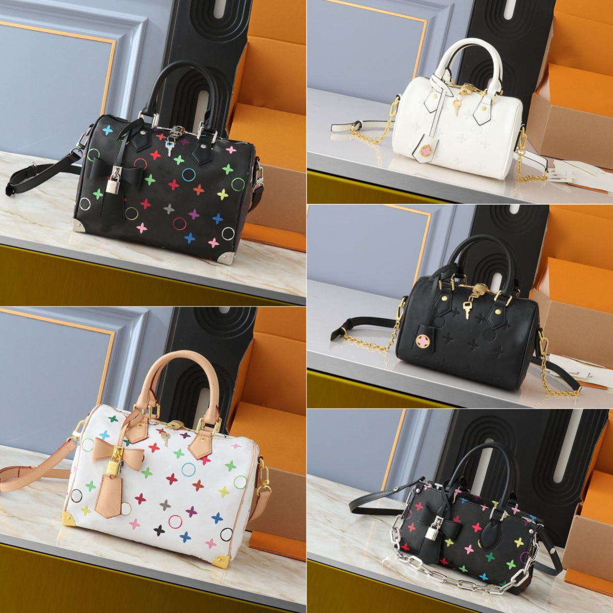 High quality black and white tri-color pillow bag 2025 new Boston handheld fashion single shoulder crossbody bag
