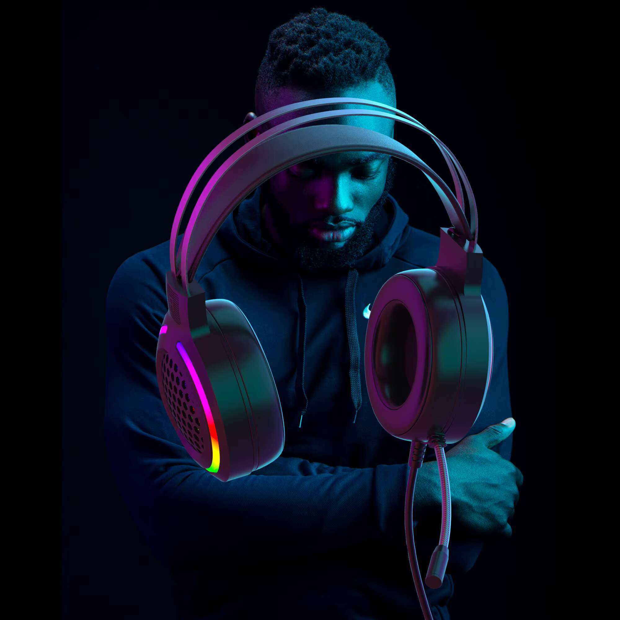 G12 RGB Cool Honeycomb Headset with Microphone USB 7.1 Colorful Light Gaming Headphone for PC/ps4
