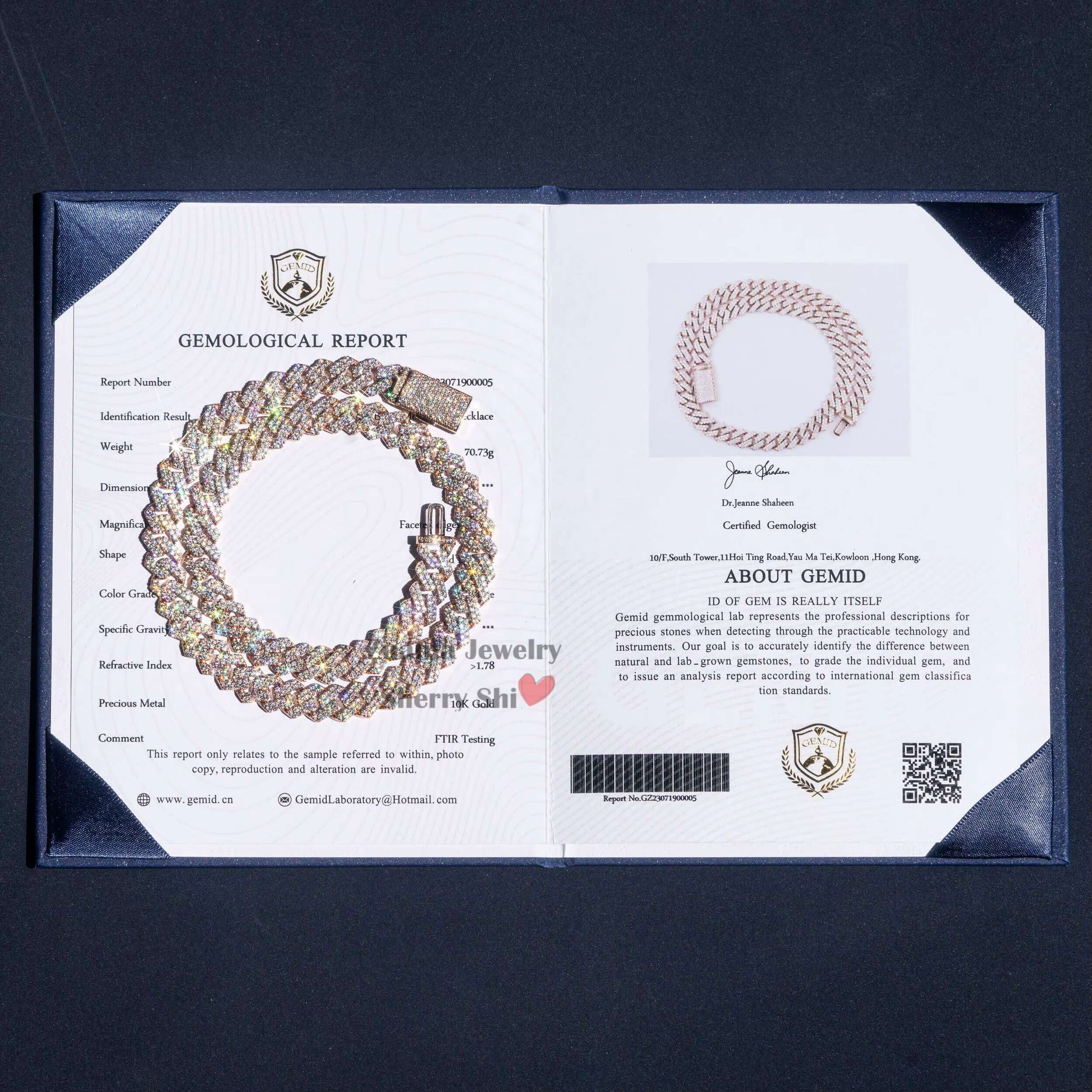 Jewelry Hip Hop 10K Real Gold Rose Gold Iced Out 10MM 70.73G 18inch Cuban Chain VVS Moissanite