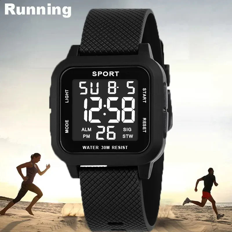 YIKAZE Black Sports Watch Mens Digital Watch Alarm Chrono Clock 3Bar Waterproof Military Men Watches LED Electronic Wristwatch 250328
